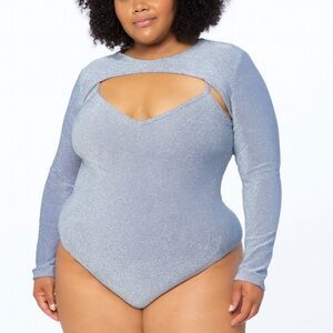 Haute Monde 2 piece body suit& shrug sparkly NEW shimmer SZ LG